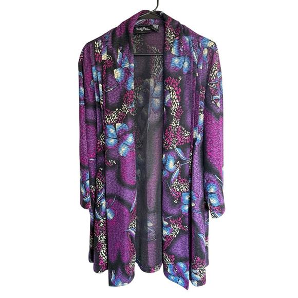 Magic Scarf Slinky TravelWear Open Cardigan Hibiscus Purple 2XL Whimsigoth - Picture 1 of 8